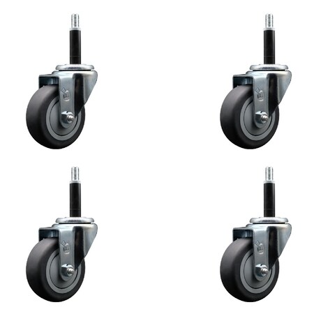 Service Caster 3.5'' SS Thermoplastic Rubber Wheel Swivel 3/4'' Expanding Stem Caster Set, 4PK SCC-SSEX20S3514-TPRB-34-4